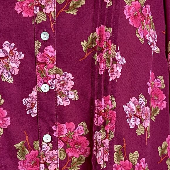 Nanette Nanette Lepore Floral Button Down Top Sz M Maroon And Pink Long Sleeves - Picture 7 of 9